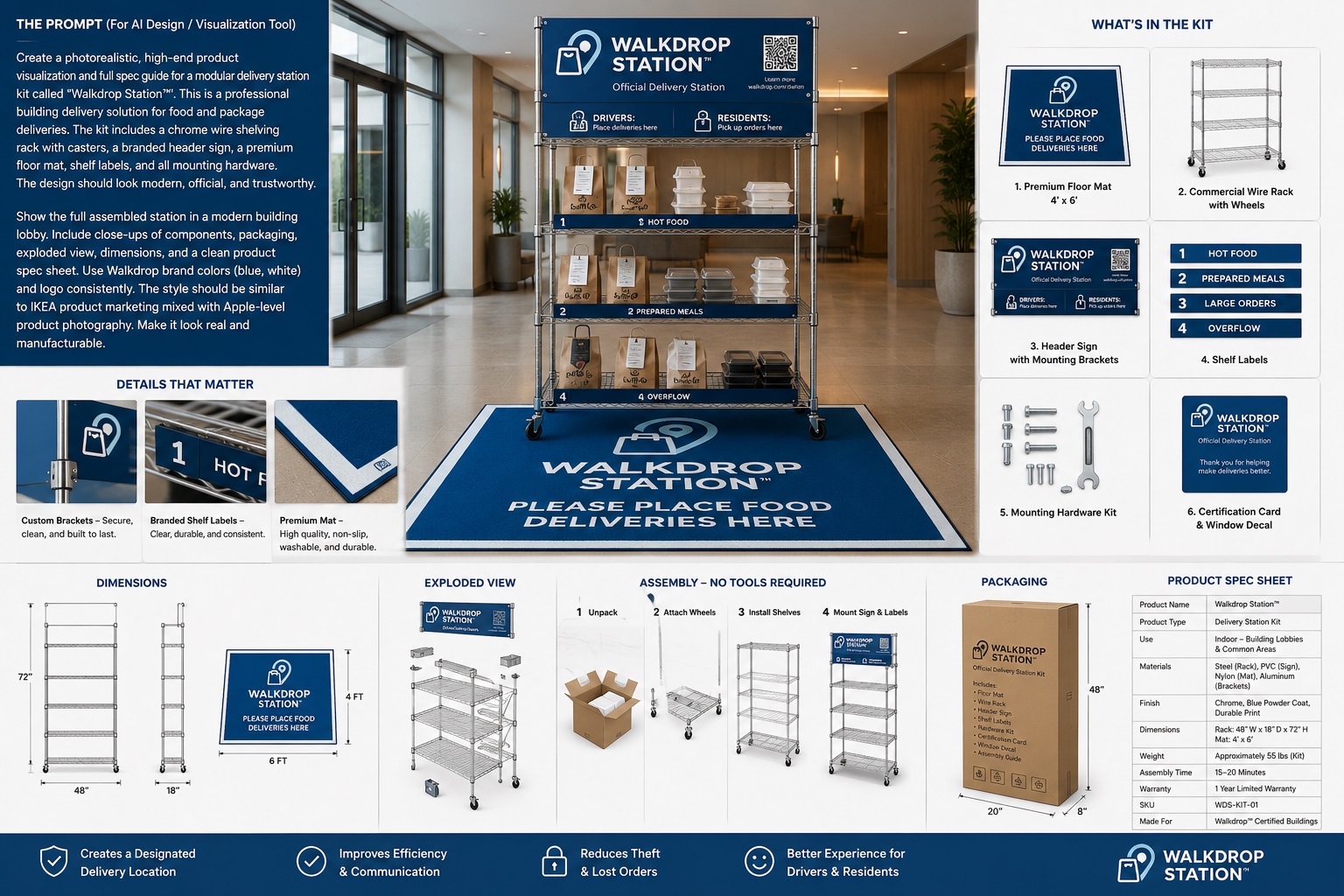 Concept visualization of a Walkdrop Certified delivery station in a modern building lobby